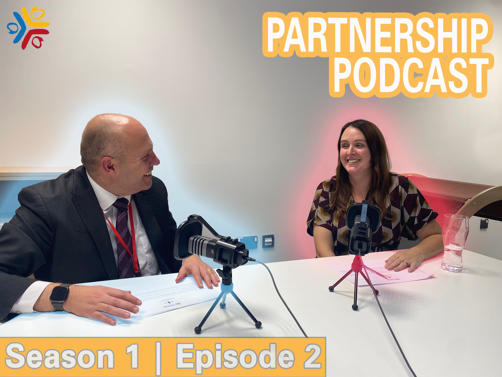 The Partnership Podcast Episode 2 - Sam and a headteacher sitting at a table
